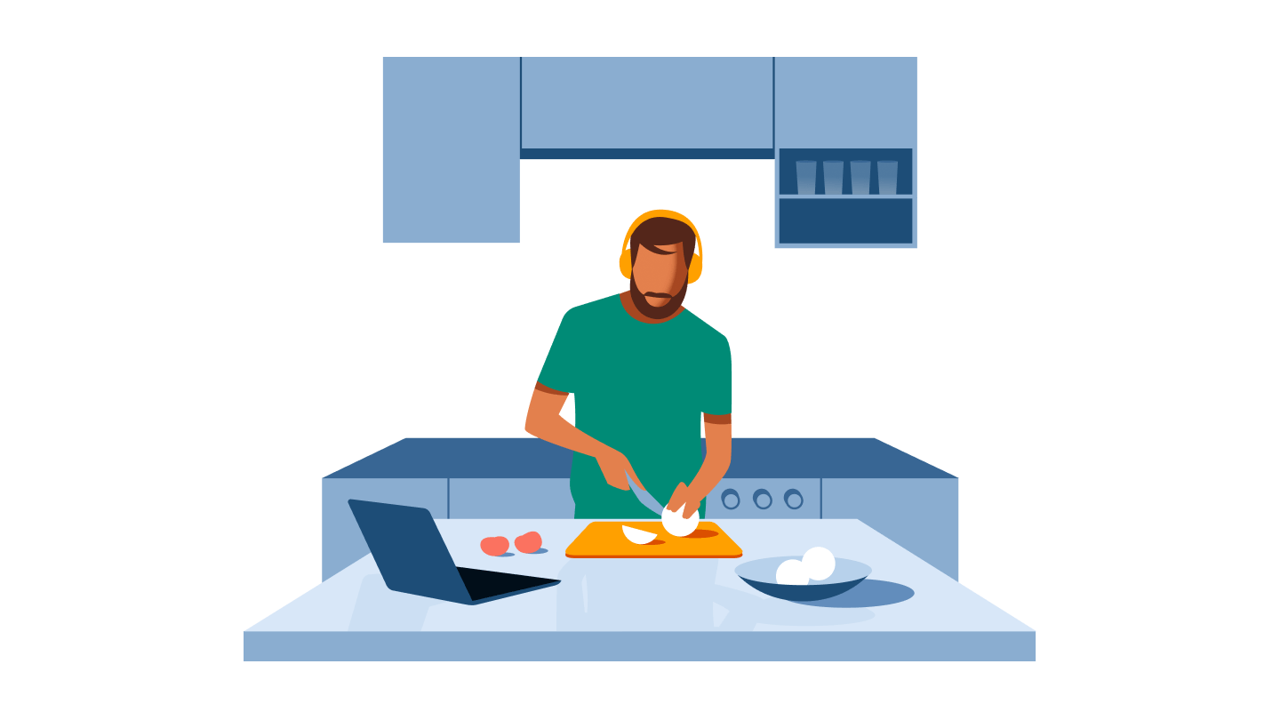 Audible listener using audiobooks during household chores