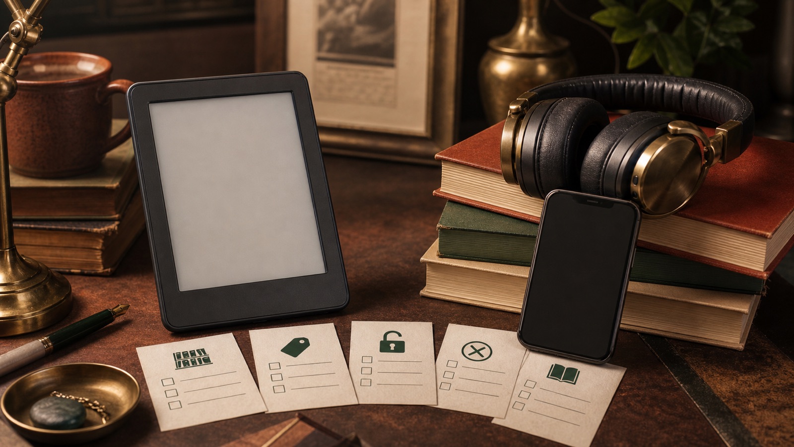 Kindle Unlimited and Everand reading subscription comparison desk